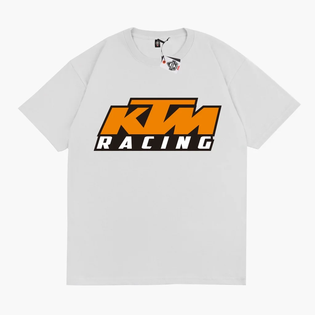 

KTM Racing T-Shirt Men Light Gray Oversized Graphic Tee 100% Cotton Motocross Biker Streetwear Unisex S-3XL