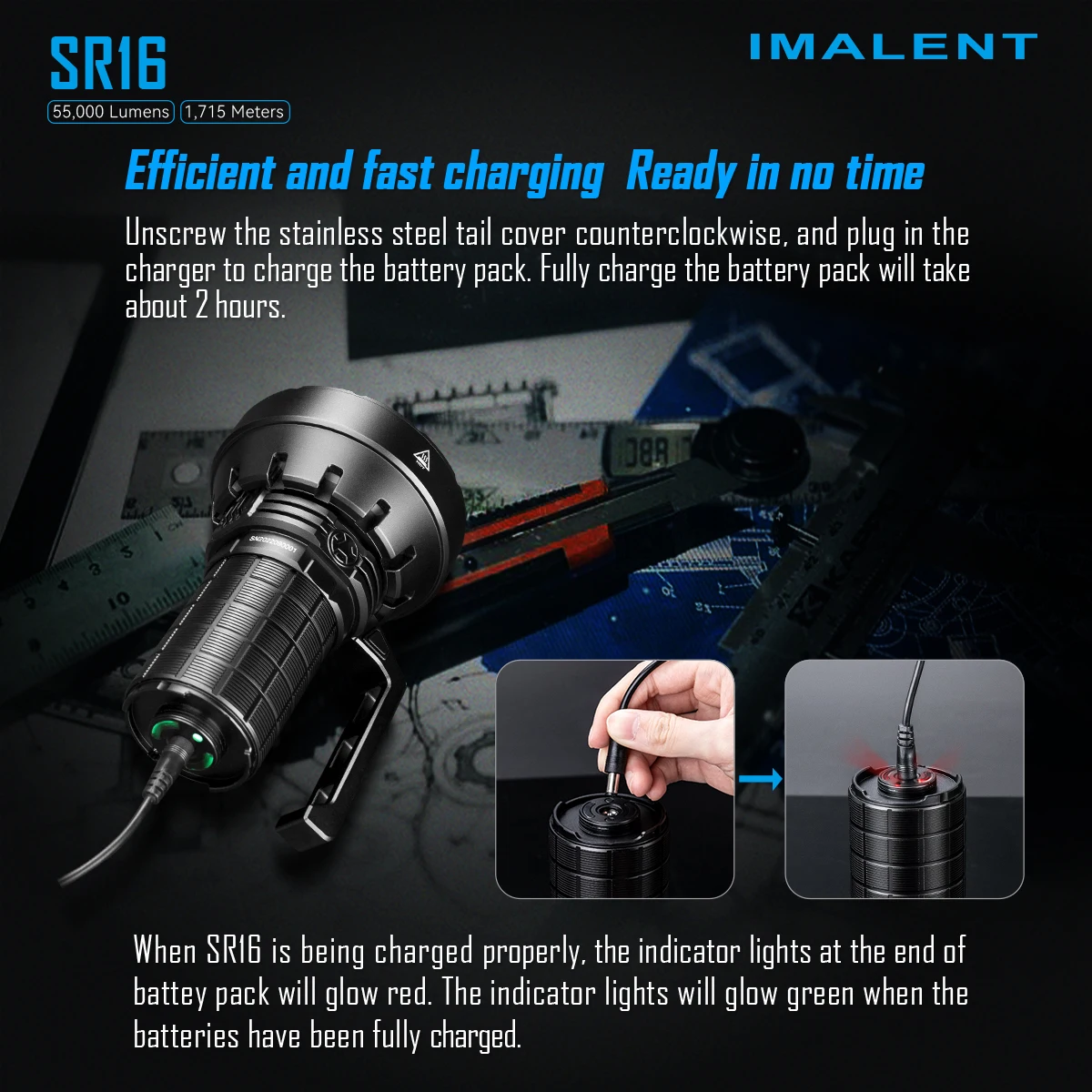 IMALENT SR16 55000 Lumen 1715 Meter Super Bright Searchlight Flashlight Built-in Battery 16x XHP50.3 HI LED Rechargeable Torch