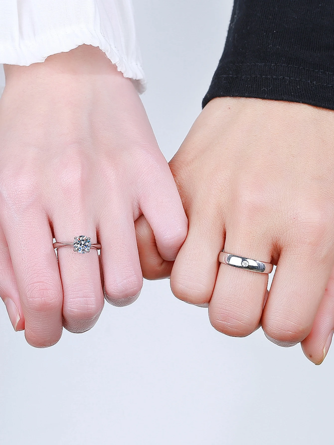 2PCS fashion simple copper set zircon adjustable couple ring