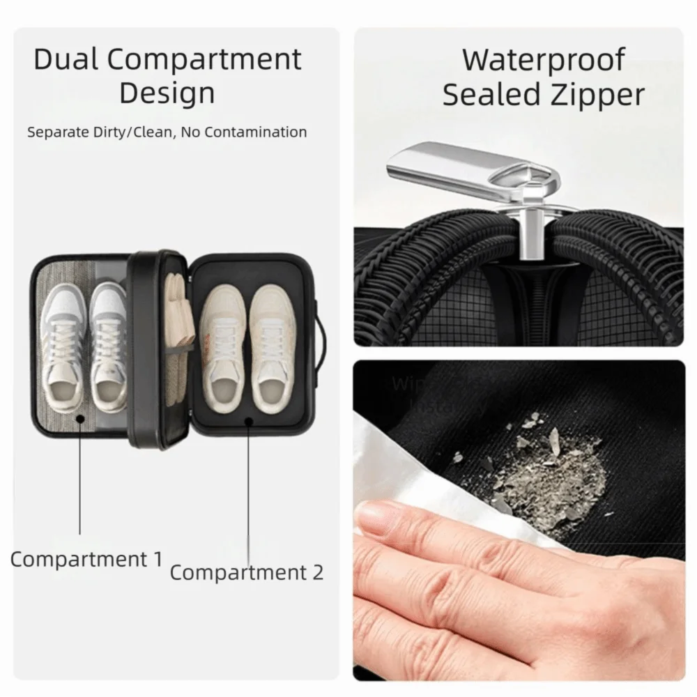 Dustproof Portable Shoe Bag 2 Compartment with Handle Portable Sneakers Case Large Capacity Waterproof Travel Slipper Handbag