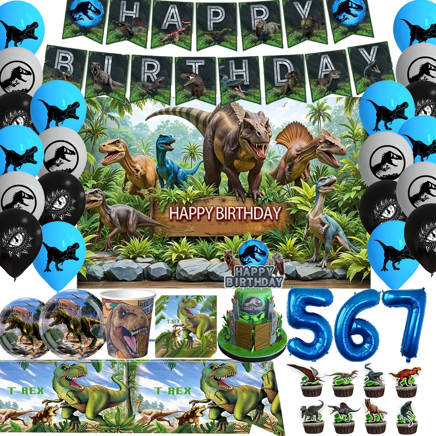 

Jurassic Dinosaur Theme Children Birthday Party Decoration Supplies Cup Plate Balloon Banner Boy Girl Photography Prop Kid Gifts