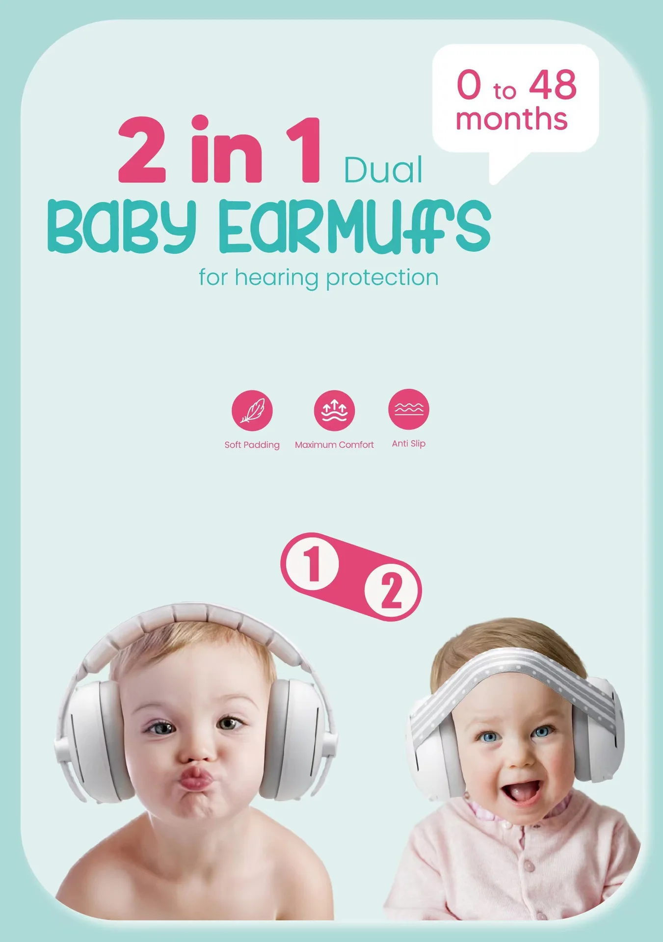 Baby Ear Protection Noise Cancelling Headphones 2-in-1 Convertible Design Noise Reduction Earmuffs for Infant Improves Sleep Bab