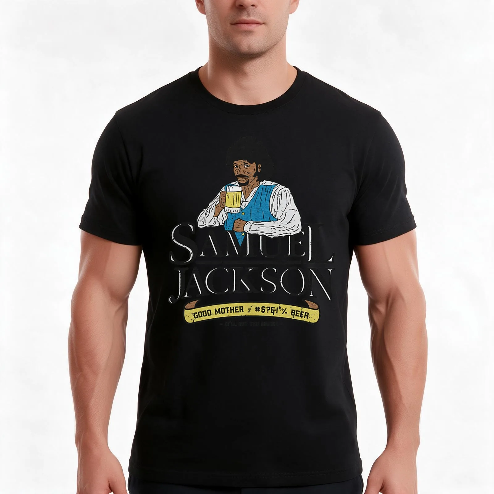 SAMUEL JACKSON BEER RETRO T-Shirt, Summer Casual Cotton Tee, Oversized Streetwear Tops, Vintage Graphic Print, Unisex Men Women
