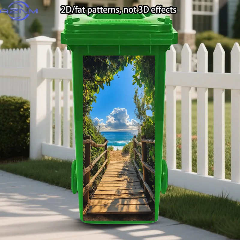 Tropical Escape Trash Can Sticker, Coastal Pathway Self-Adhesive Art Stickers, Summer Vibes Self-Adhesive Removable Trash Can