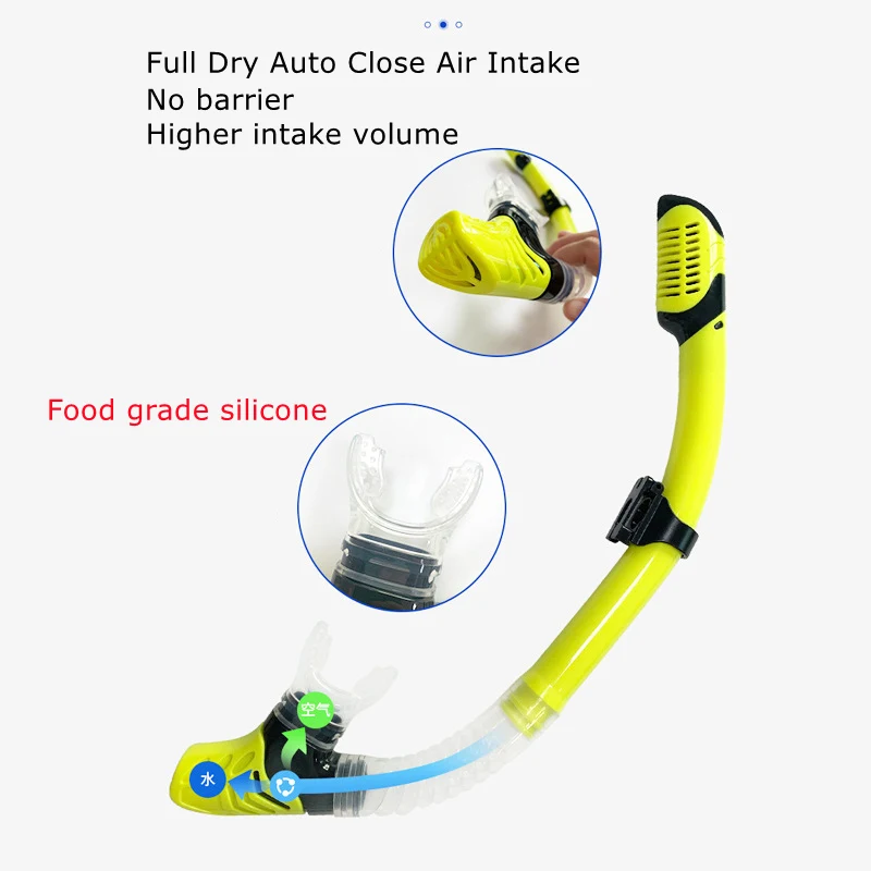 Tubo De Snorkel Seco Completo, equipamento De Natação De Mergulho, tubo De Respiração Subaquática, Mergulho De Natação, Guarda De Respingo, Válvula Superior, Produto Comestível, Silicone