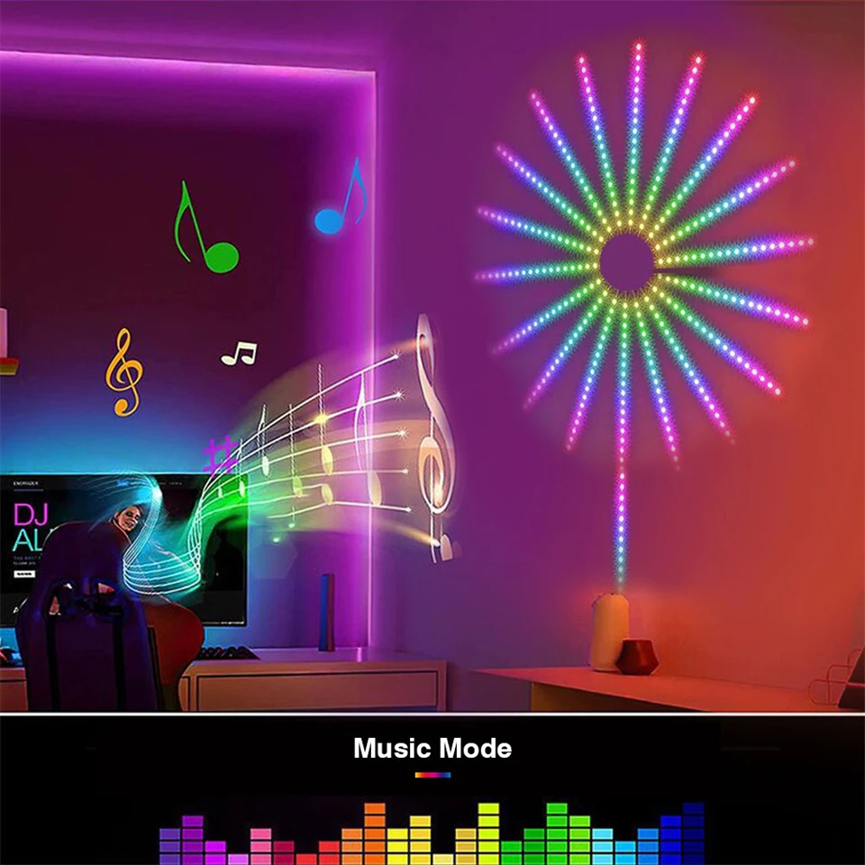 Fireworks LED light bar dream color RGB conversion music sound synchronization Bluetooth fireworks light with remote control USB