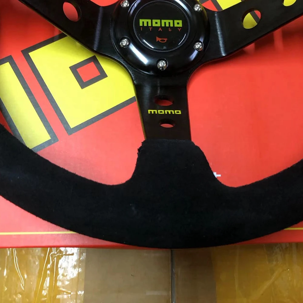 350MM Universal Drift Rally MOMO Racing Steering Wheel Car Suede Leather JDM MOMO Steering Wheel Volantes For VW HONDA TOYOTA