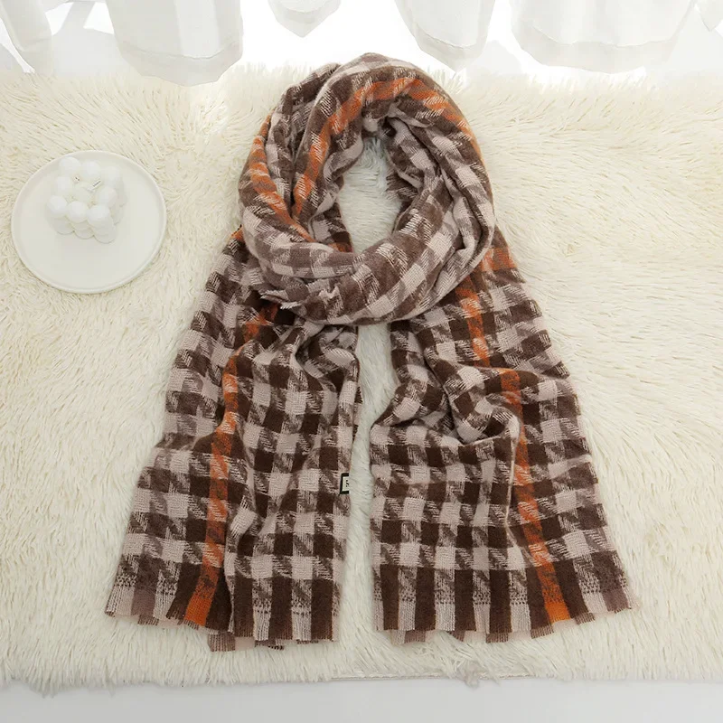 Vintage Classic Women\'s Thousand Bird Checkered Scarf Thick Winter Atmosphere with Neck Warmers Elegant Scarves Accessories Gift