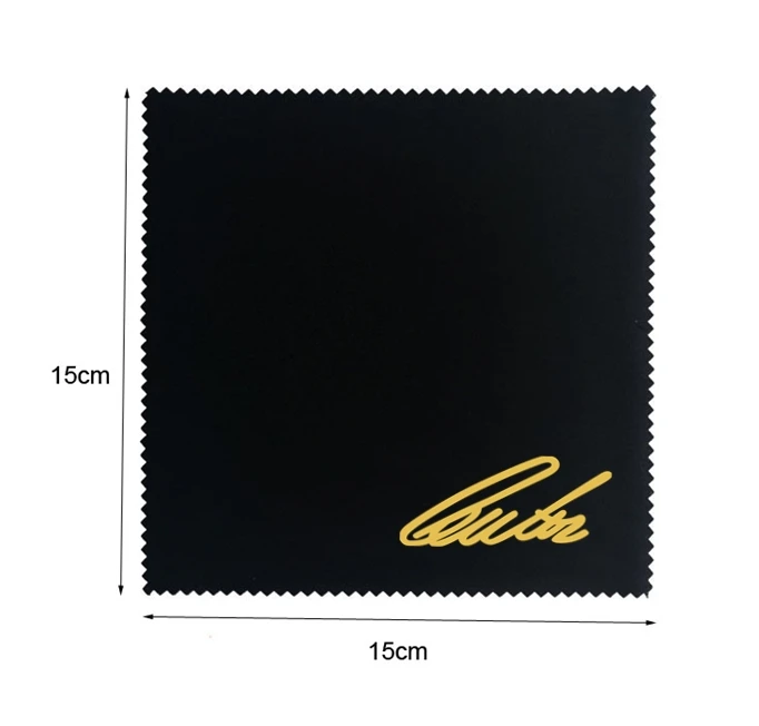 100 Pieces Customized Logo 15x15cm Black Cleaning Cloth Glasses Cloths Screen Printed With Gold Color Logo