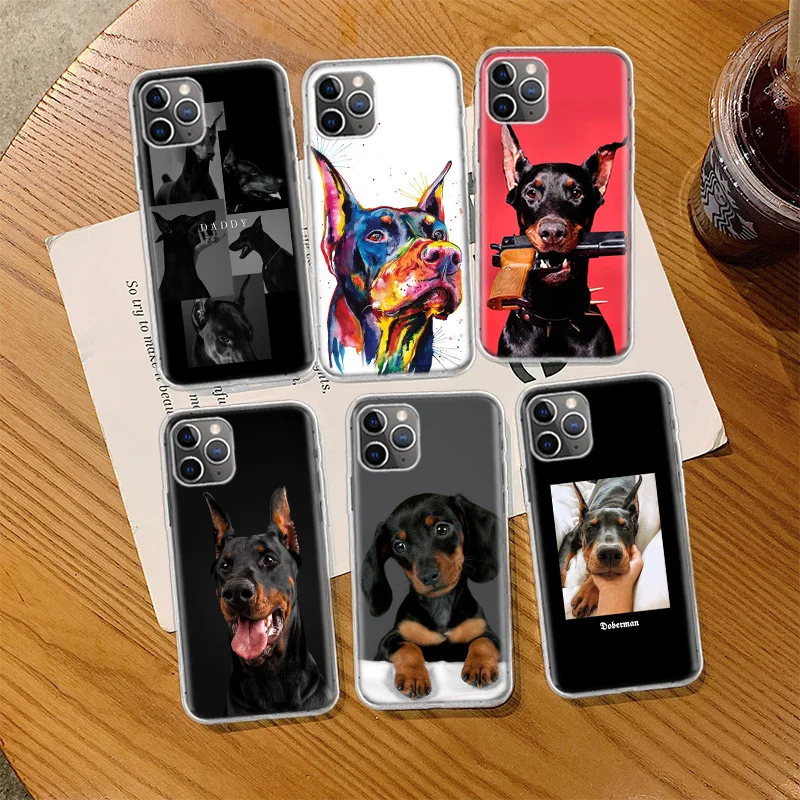 Custodia per telefono cane Dachshund Doberman animale per Iphone 14 13 15 Pro Max Apple 11 12 Mini SE 2020 X XS XR 8 7 Plus 6 6S 5 5S Clear C