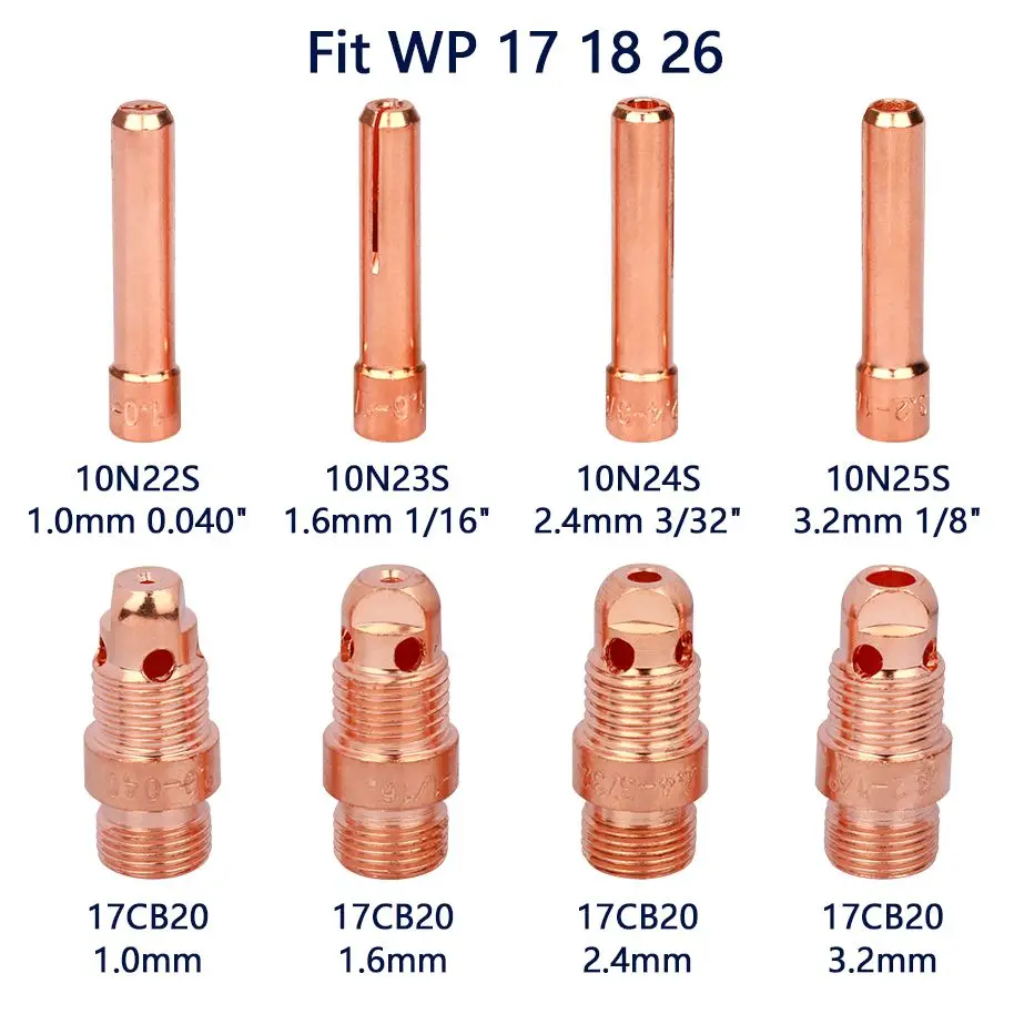 

TIG Collet And Collet Body 10N22S 10N23S 10N24S 10N25S 17CB20 1.0/1.6/2.4/3.2mm For TIG WP17/18/26 Welding Torch Accessories