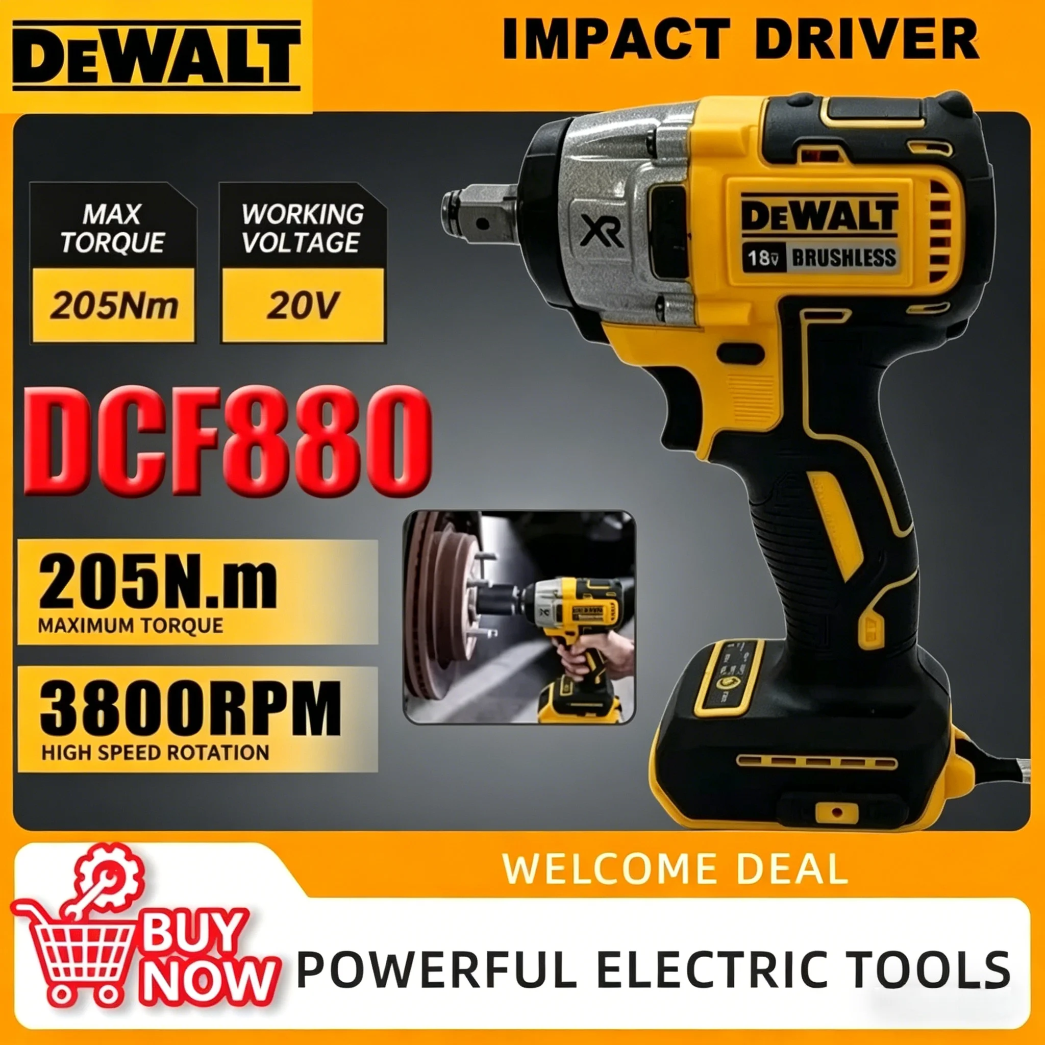 

Аккумуляторный ударный гайковерт DEWALT DCF880 20В, 203 Нм, привод 1/2 дюйма, съемный, высокоскоростной, мощный инструмент для авторемонта и демонтажа шин
