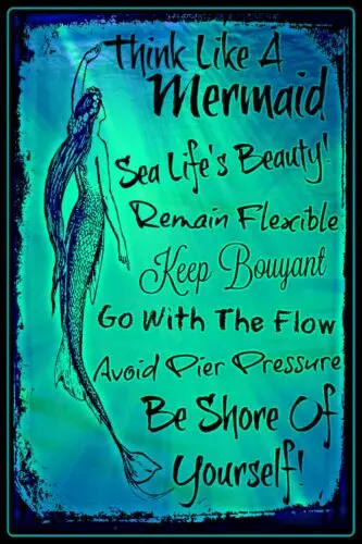 *THINK LIKE A MERMAID *MADE IN USA METAL SIGN 8X12 TIKI BAR LUAU BEACH DECOR