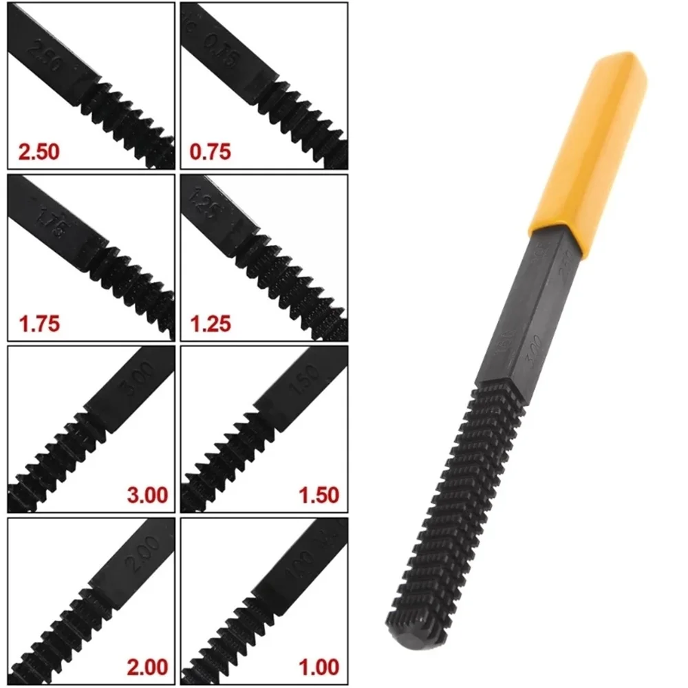 Picture 6: Thread Repair File Metric Thread Restoration Repair File Cleans Damaged Threads 0.75-3 mm Pitch Metal Hardware DIY Hand Tools