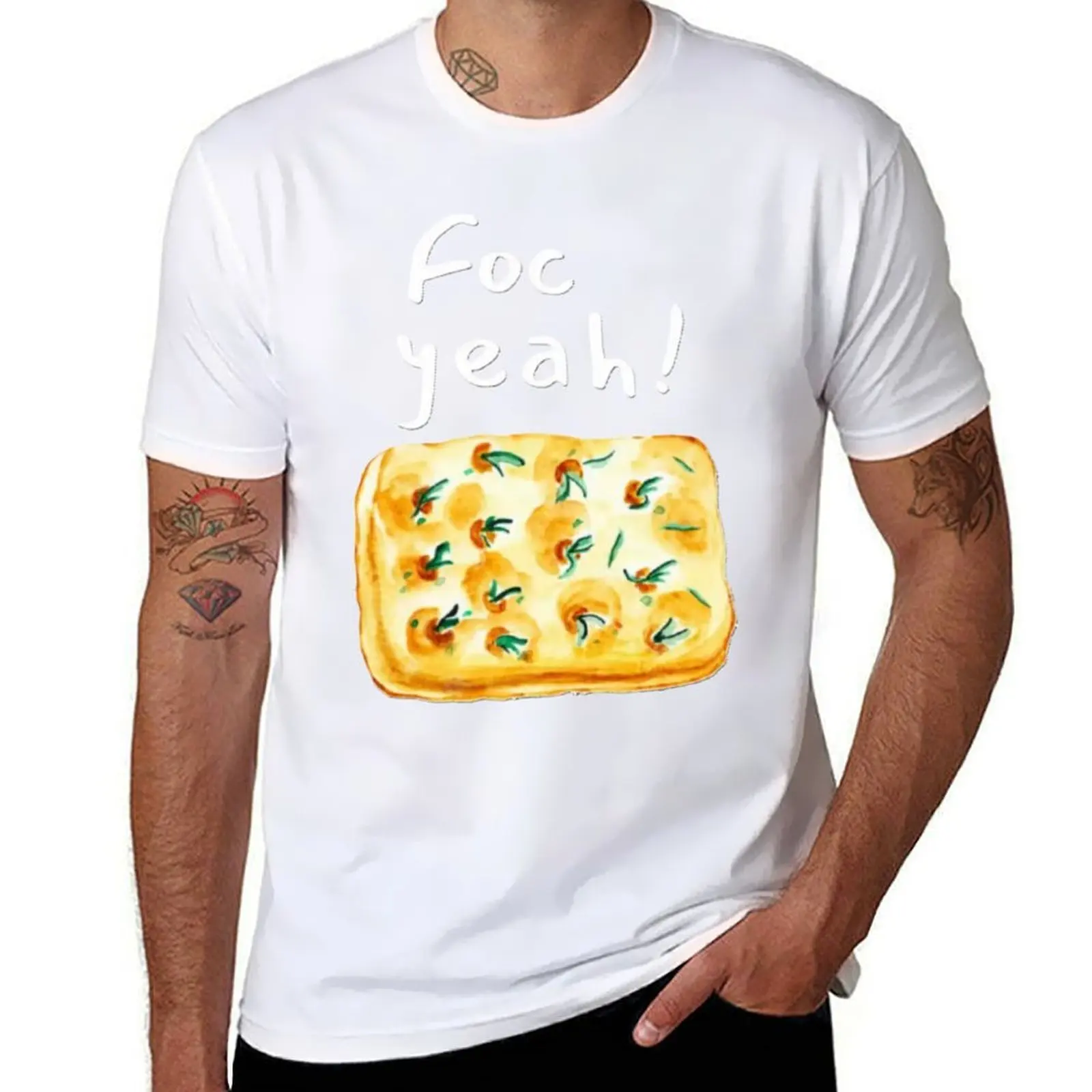 ¡Foc Yeah! Camiseta divertida con diseño de pan Focaccia, camisetas de lujo para hombre, paquete de camisetas blancas