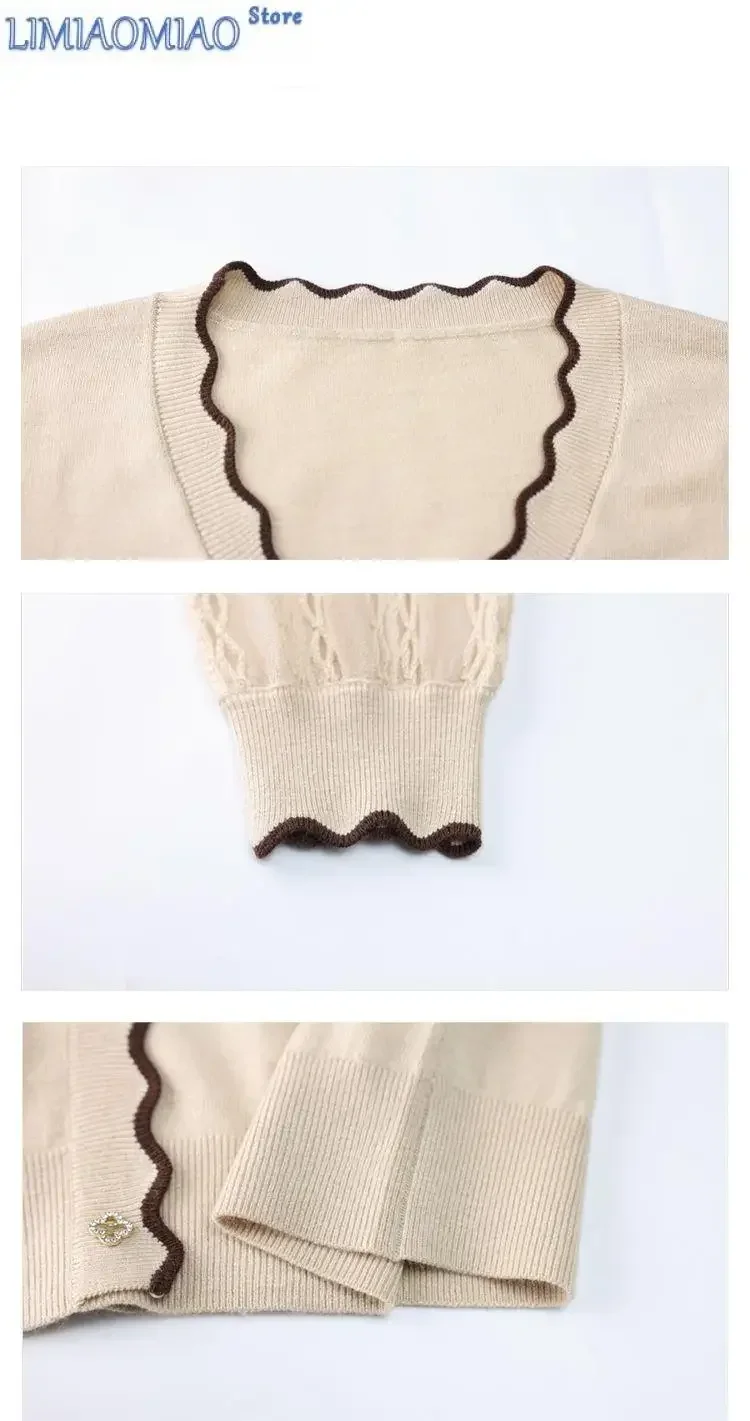 Lace Spliced sweater Women's Gauze Sleeve Top Hollow Fake Cardigan V-neck Thin