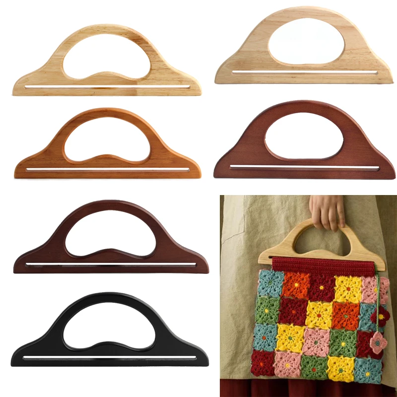 

2PCS Natural Solid Wood Wallet DIY Knitted Bag Hanger Handle D Shape Wooden Beach Bag Straw Bag Handle Replacement