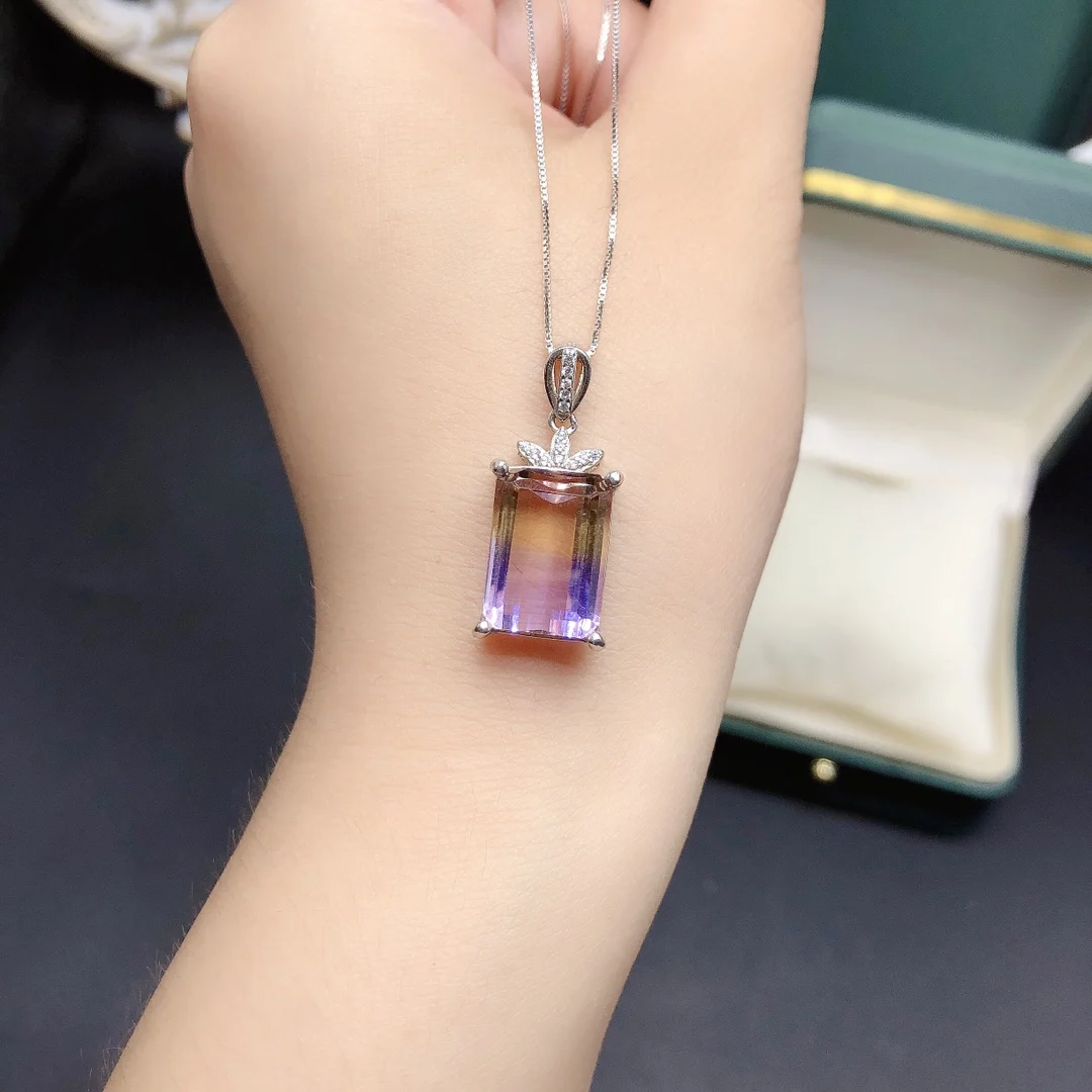 Sterling Silver 925 Natural Amethyst Necklace Pendant Jewelry Fire Color Good women's luxury jewelry certified boutique