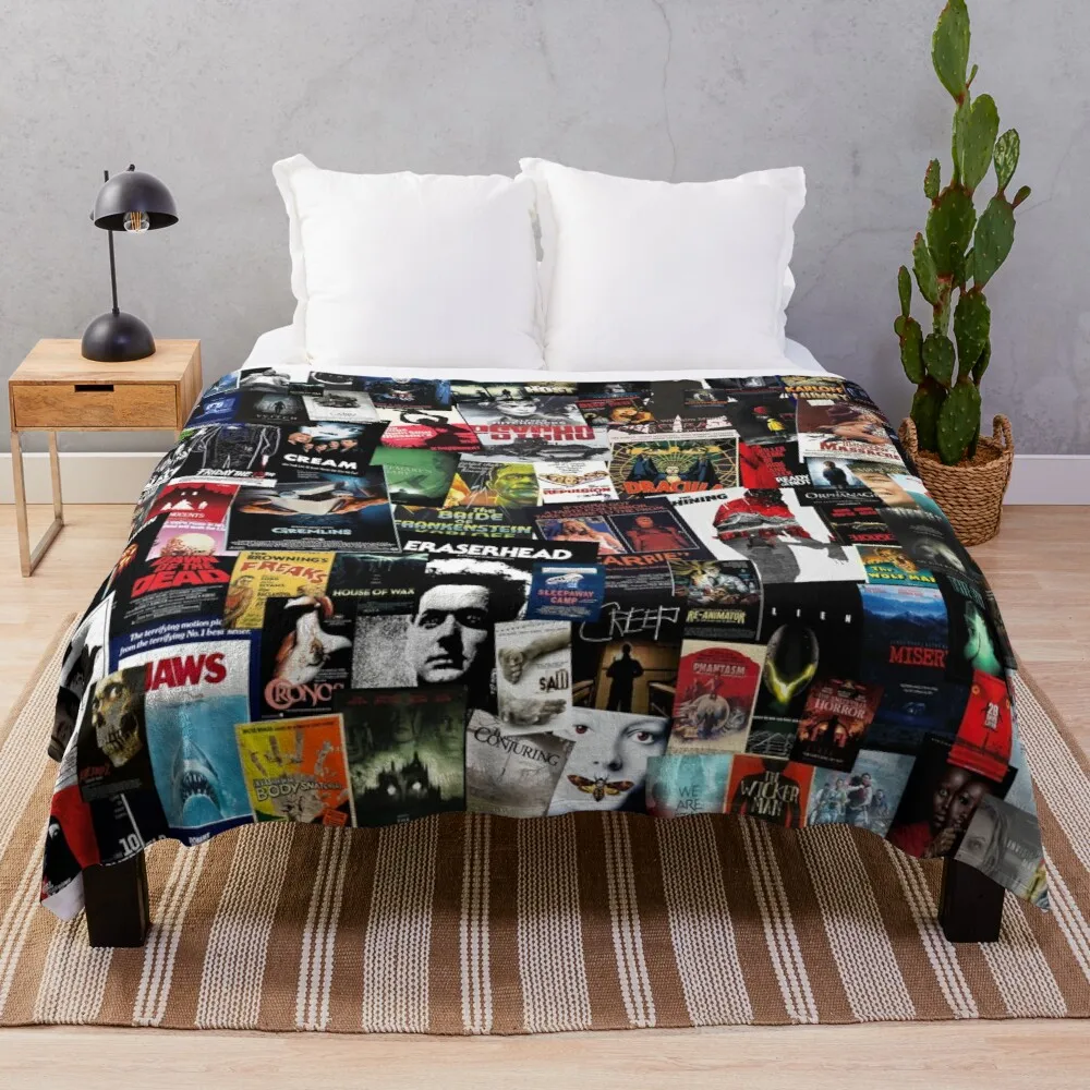 

100 Best Horror Movies of All Time Collage Throw Blanket Luxury Brand Blanket Shaggy Blanket