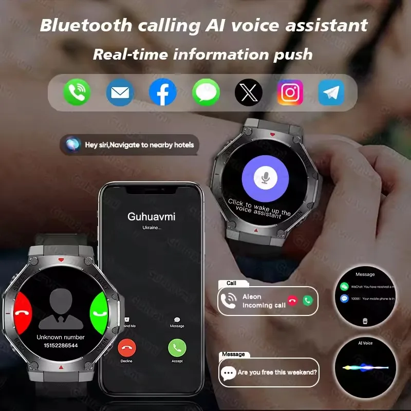 Nowy Smartwatch GPS Altimetr Barometr Kompas Wodoodporny Taktyczny Sportowy Latarka Zegarki Połączenia BT Smart Watch Męski Dla xioami
