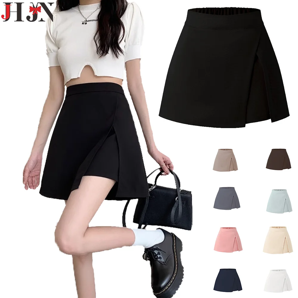 New Style Black Female Midiskirt Summer Thin Short Vestido 2024 High Waist Slim Fit Split Fork Above Knee Skirt Safety Pants