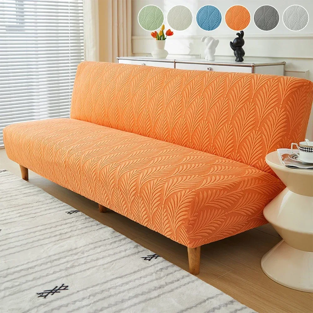 Solid Color Folding Sofa Bed Cover Stretch Futon Sofa Slipcovers Jacquard Sofa Protector for Living Room Easy To Wash Sofá-cama