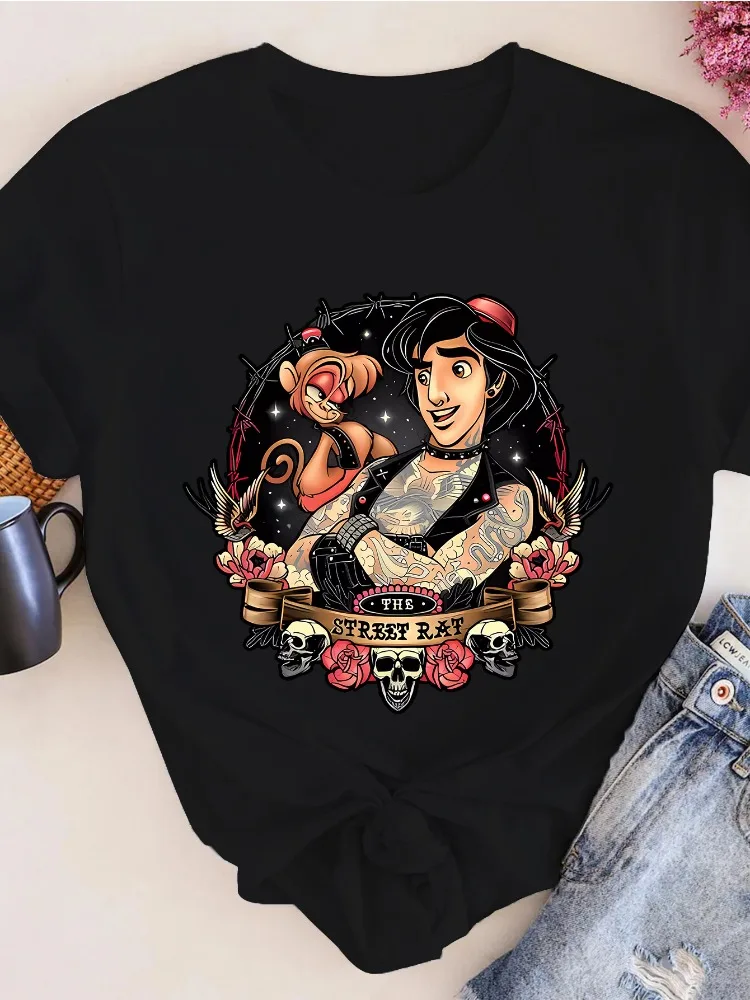 علاء الدين زوجين مطابقة تي شيرت المرأة لينة تنفس قصيرة الأكمام الياسمين والجني طباعة عادية طاقم الرقبة قصيرة الأكمام التي شيرت