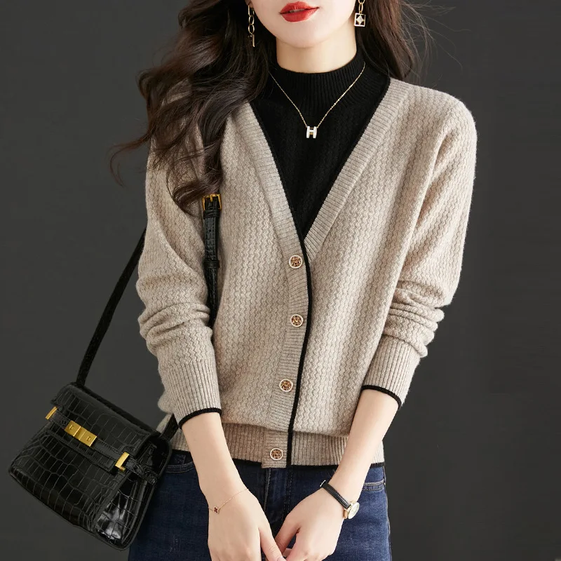 Ele Sle المرأة محبوك ort سترة f عالية الياقة فو قطعتين ملابس داخلية أعلى Faionable شتاء جديد وصول #2