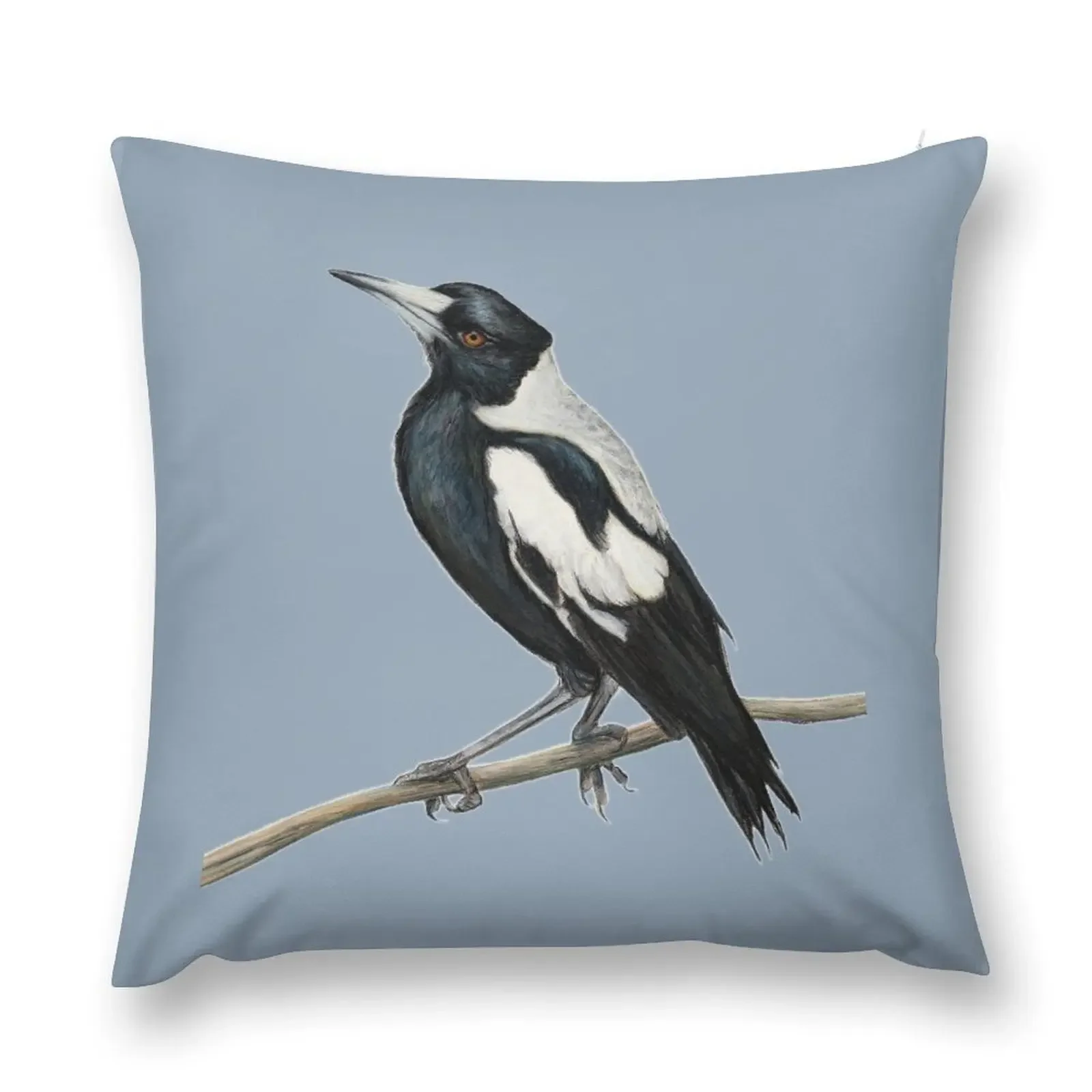 Magpie art, Australian Magpie bird, bird art, drawing, Australiana, black and white Throw Pillow Luxury Pillow Cover pillow