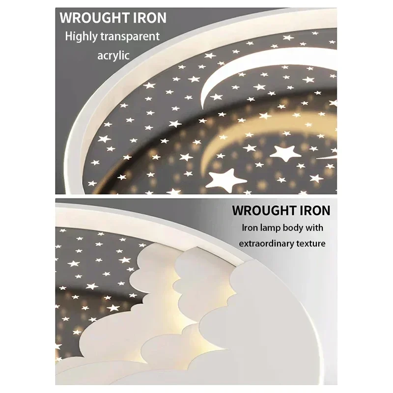 SANDYHA Lampada da soffitto moderna a LED per bambini per la decorazione della camera da letto Luci del soggiorno Anello Star Moon Design Paralume in acrilico 2024