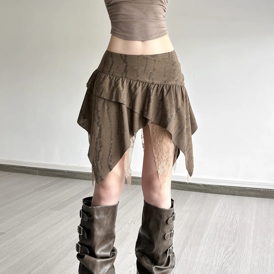 Sexy Fashion Mini Skirts Woman Elastic Waist Irregular Patchwork Hem Hot Girls High Street Style Elegant Fashion Bottoms