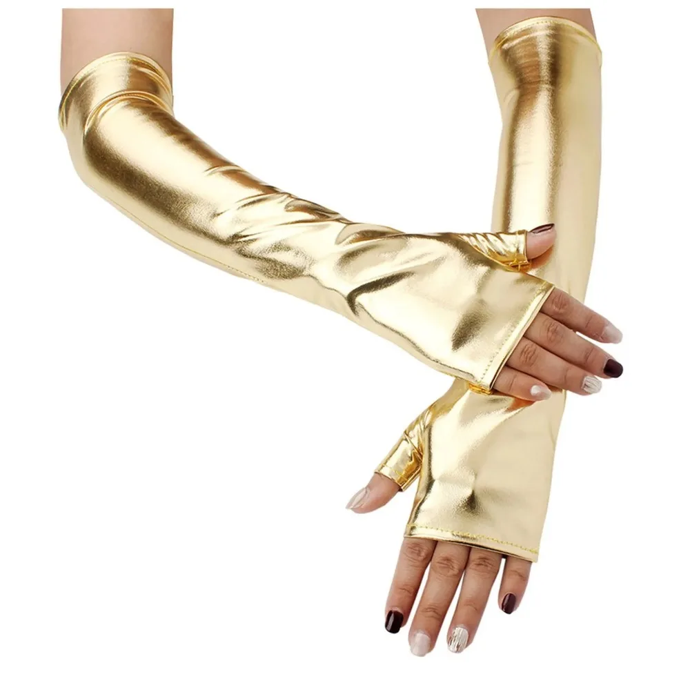 Cosplay Fake Leather Metallic Gloves Gold Silver Elbow Length Long Gloves Latex Gloves Stage Performance