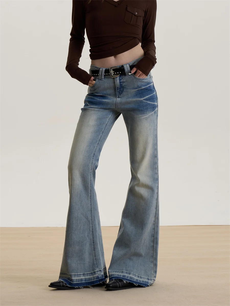 

American Sle Retro Low Waist Bell Bot Jeans Women's Spring New Slimming Versatile Flared Pants Long Trousers