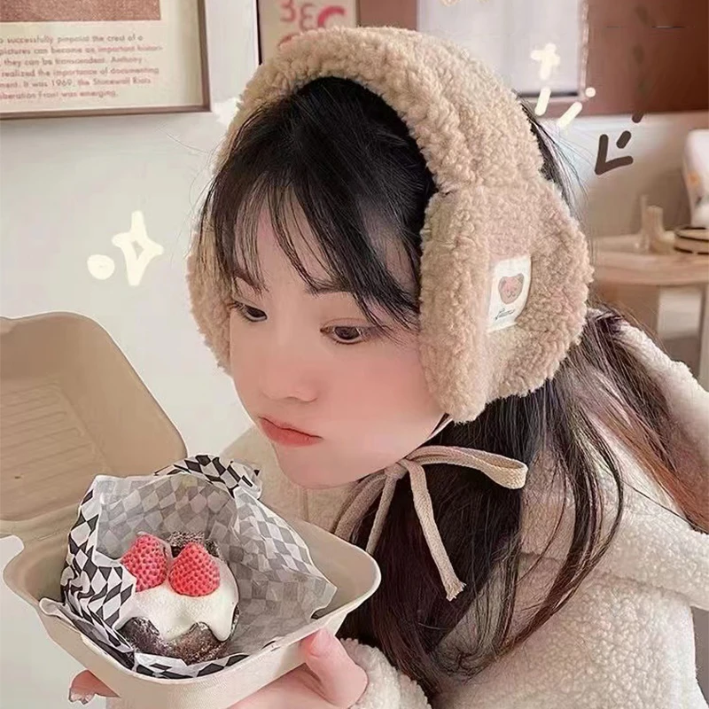 

2022 New Fashion Korea Women Winter Warm Plush Earmuff Ear Warmer Cute Bear Adults Kids Tie Plush Earmuffs Orejeras De Invierno