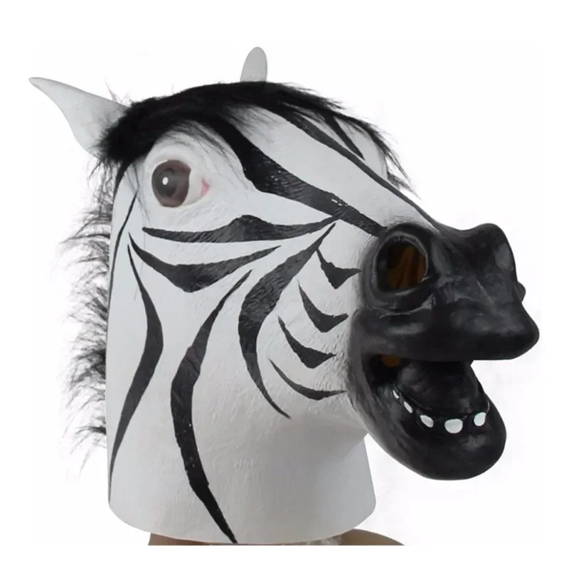 Image of Coslan Latex Vollkopf Zebra Maske Halloween Kostüm Party Tier Cosplay Karneval Kostüm Zubehör