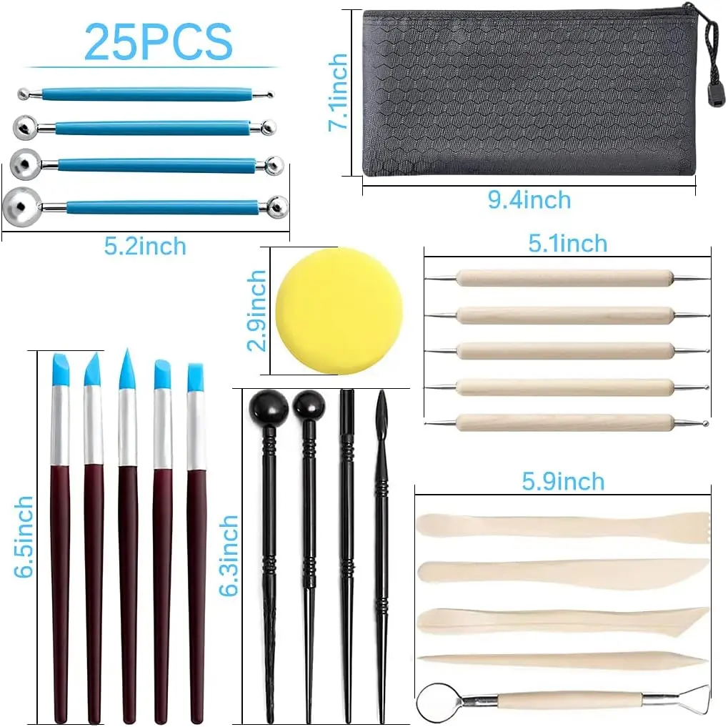 24Pcs/set Pottery Sculpting Tool Kit Art Rubber DIY Sculpture Ceramic Carving Clay Auxiliary Modeling Shaping Beginners Tools