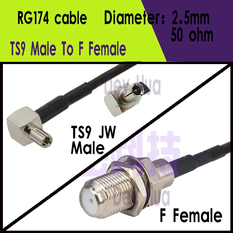 100PCS TS9 Male to F Female CRC9 Male to F Female RF connector RG316 RG174 15 20 25CM full copper high frequency connector