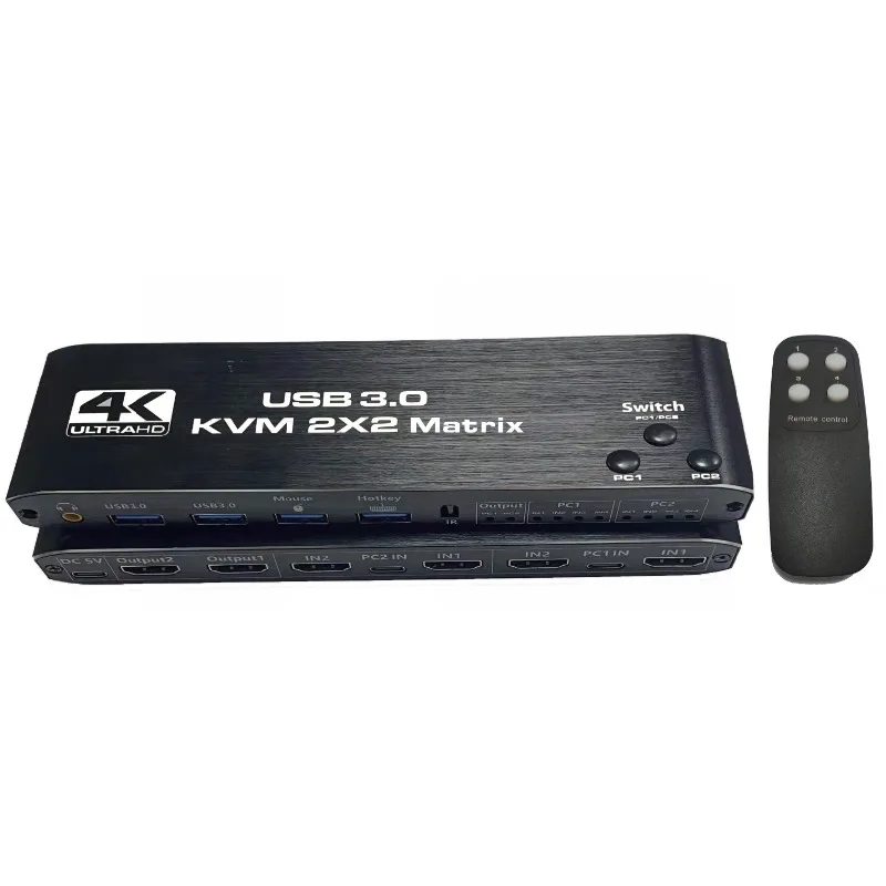 2x2 HDMI-compatible KVM Matrix 4K 60Hz, USB 3.0 Dual Monitor Extended Display Switch 2 Computers Share 2 Screens