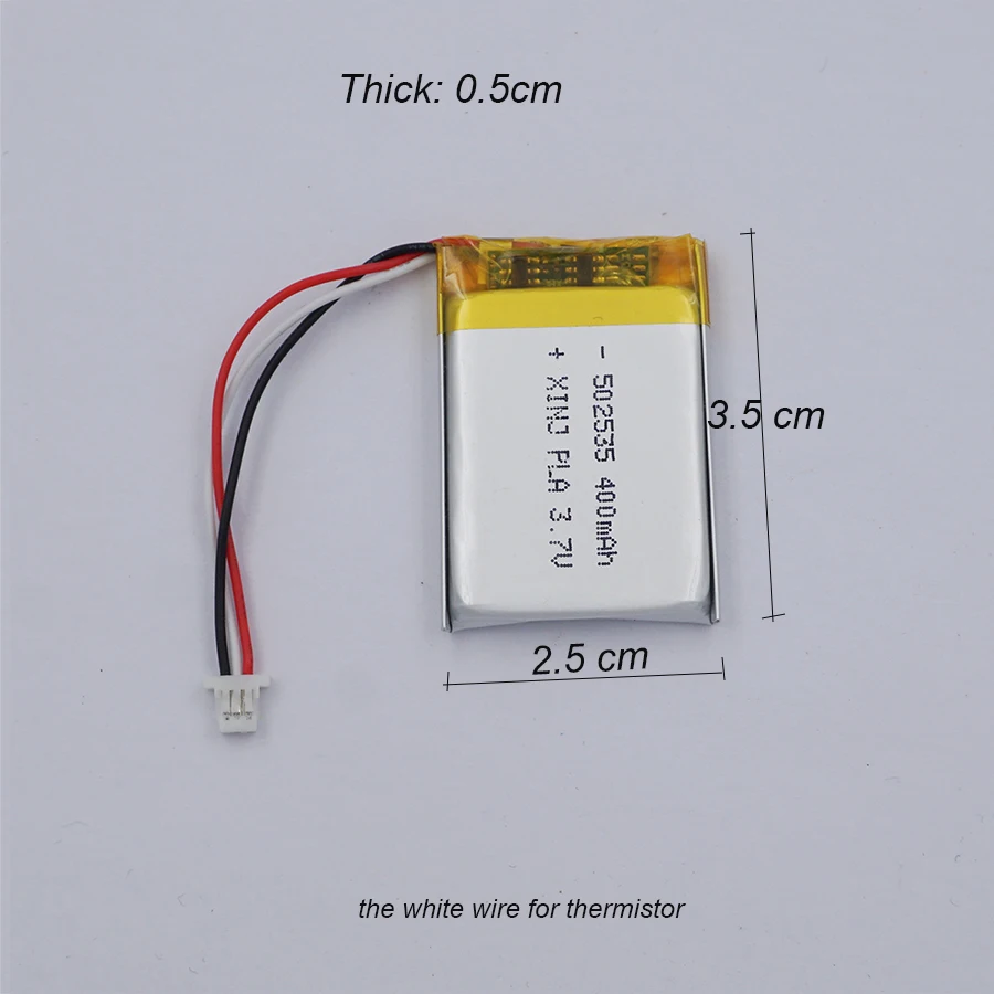 2PCS 3.7V 400mAh 1.48Wh Thermistor 3-Wire Li Li-ion Battery 502535 JST-SH 1.0mm For GPS DashCam Camera Bluetooth Speaker 052535