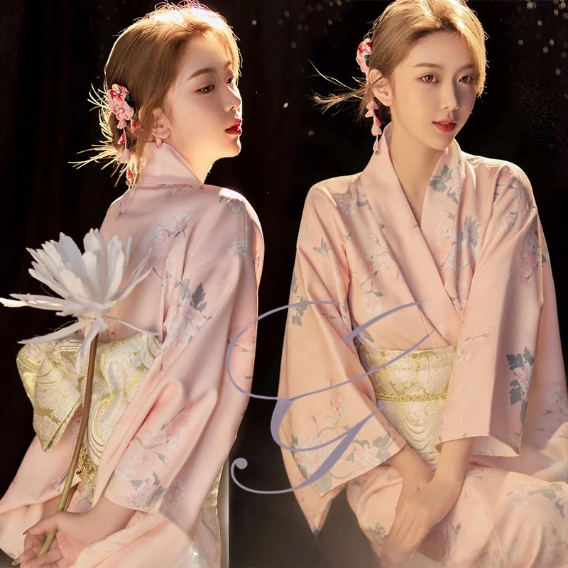 

Традиционное японское кимоно для женщин, розовое, для фотосессий на открытом воздухе, в японском стиле, для девушек