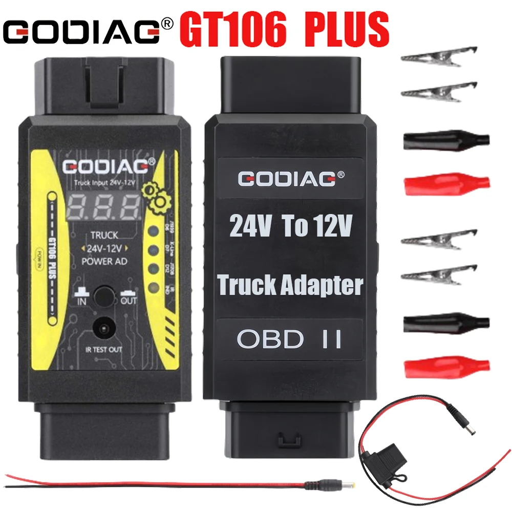 Godiag GT106 PLUS OBD2 24V to 12V Heavy Duty Truck Adapter for Easydiag/ Golo/ ThinkCar/ICarScan/Thinkdiag 2/DBScar II DBScar7