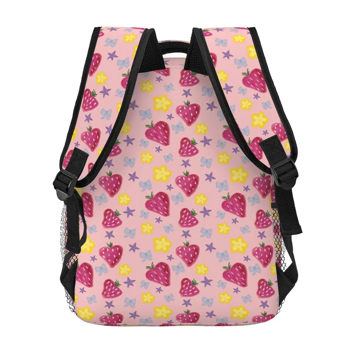 Pink Strawberry And Yellow Star Backpack Hot Sale Daypack Large Capacity Boys Girls BookBag School Bag Shoulder Bags for Unisex