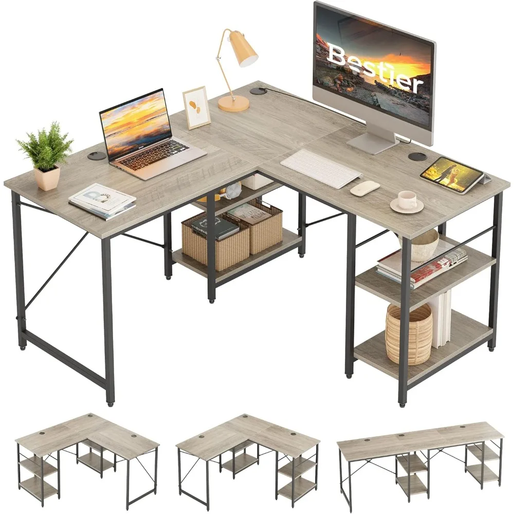 

L Shaped Desk with Shelves 86 Inch Reversible Corner Computer Desk or 2 Person Long Table for Home Office Large Gaming Writing