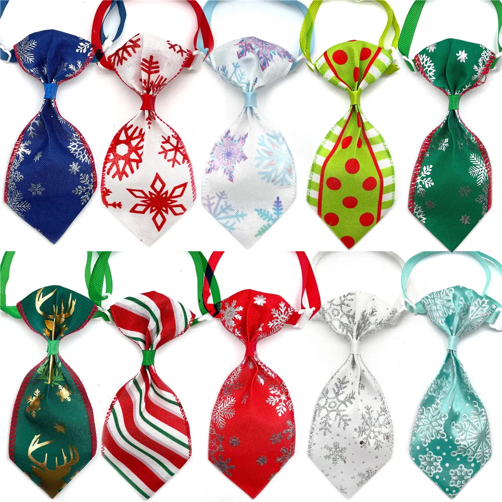 50/1000pcs Winter Pet Dog Bow Tie Necktie Christmas Dog Grooming Accessories Snowflake Style Bowknot Small Dog Collar Supplies