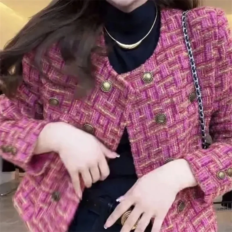 2025 nova primavera outono socialite francês colorido pequeno estilo perfumado casaco feminino design sentido temperamento versátil curto topo