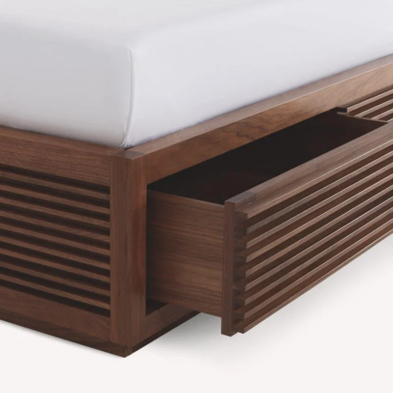 Nordic all solid wood bed black walnut tatami bed modern simple Japanese master bedroom furniture