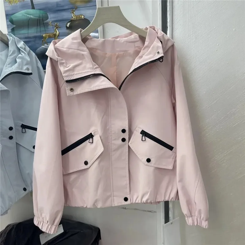 Fashion Casual Women's Hooded Tooling Ladies Short  Coat 2026 Spring New Female Printing Jacket Loose Sports Slimming  Outwear