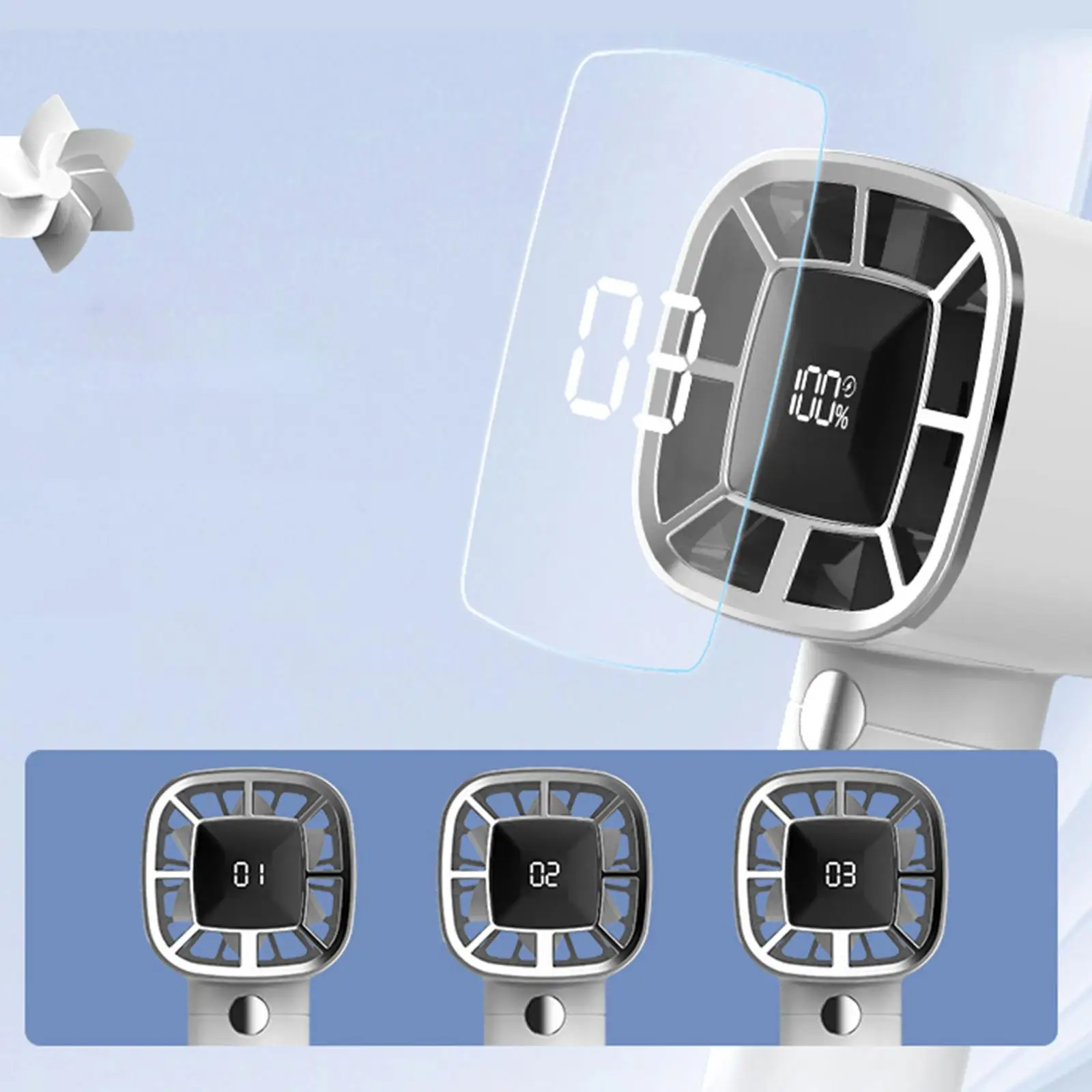 Handheld Fan USB Rechargeable Mini Portable Fan Digital Display Air Cooling Fan Table Fan 3 Wind Speeds