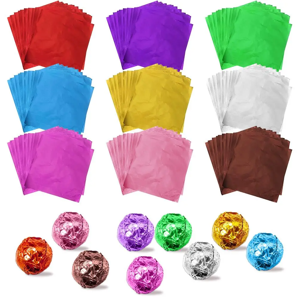 Papel de aluminio de Color dorado para envolver dulces y Chocolate, suministros para fiestas de boda, 100 piezas