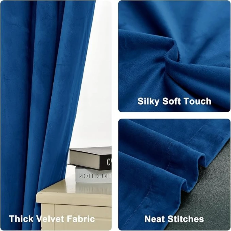1pc Royal Blue Color Curtains for Living Room Velvet Material Warm Retro Bedroom Windows Door Decoration Luxurious Drapes